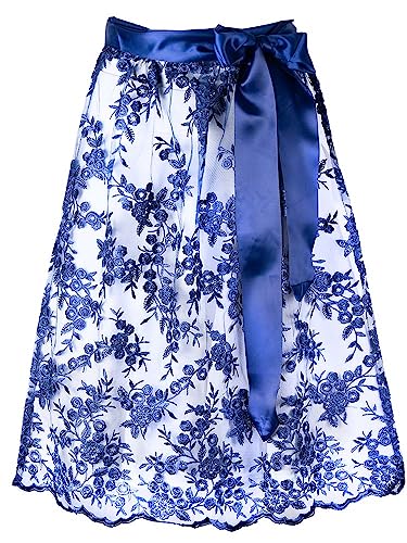 MarJo Dirndlschürze Rebecca dunkelblau | Schöne Spitzenschürze für Dirndl in blau | Spitze 65cm Länge XXL von MarJo Glorious Collection