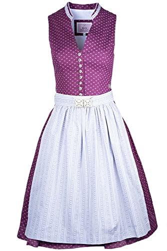 Marjo Dirndl Lisa Bordeaux brombeer grau | Hochgeschlossener V-Ausschnitt | Knielang 58cm Rocklänge | Baumwolle Damen Gr 34 von MarJo Graceful