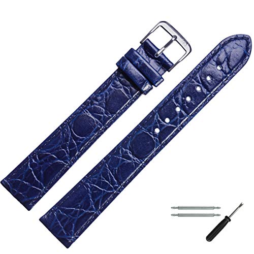 MARBURGER Uhrenarmband 18mm Leder Blau Silber XL Kroko Prägung Mit Naht - Montage Set 6811850000120 von MARBURGER