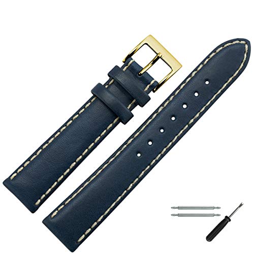 MARBURGER Uhrenarmband 22mm Leder Blau Gold Glatt Mit Naht - Montage Set 8062251000220 von MARBURGER