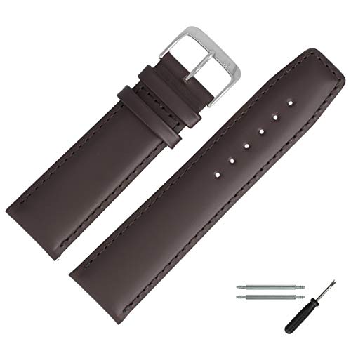 MARBURGER Uhrenarmband 24mm Leder Braun Silber Glatt Mit Naht - Montage Set 7942432000120 von MARBURGER