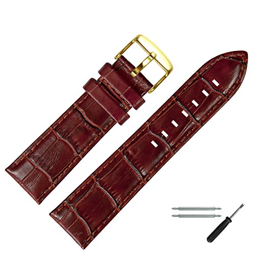 MARBURGER Uhrenarmband 24mm Leder Braun Gold Alligator Prägung Mit Naht - Montage Set 7892432000220 von MARBURGER