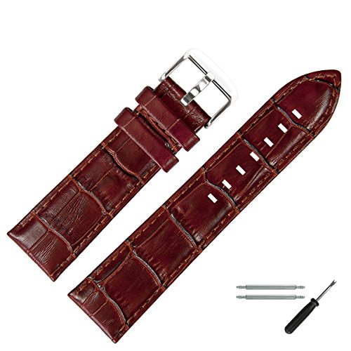 MARBURGER Uhrenarmband 30mm Leder Braun Silber Alligator Prägung Mit Naht - Montage Set 7893032000120 von MARBURGER