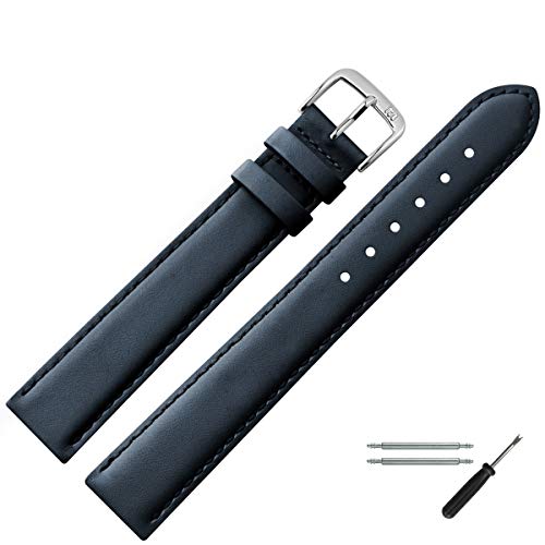 MARBURGER Uhrenarmband 14mm Leder Blau Silber XL Glatt Mit Naht - Montage Set 6601451000120 von MARBURGER