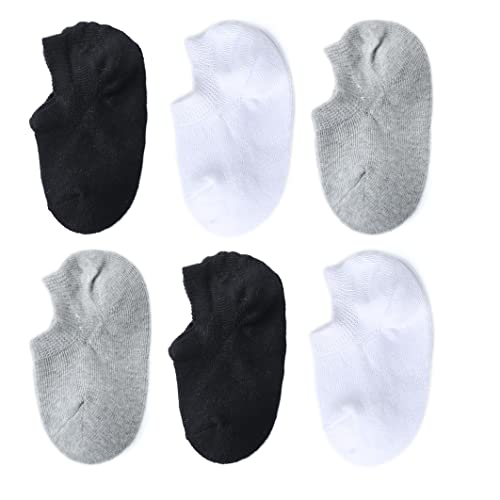 Marchare Baby No Show Socken aus Baumwolle mit rutschfester Sohle 12-24 Monate im Niedrigschnitt-Stil für Mädchen, Jungen,Schwarz/Weiß/Grau 6er-Pack. von Marchare