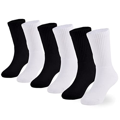 Marchare Jungen Socken Kinder gepolstert Crew Socken Mädchen dicke Baumwolle sportliche Socken schwarz/grau 6 Pack 10-14 Jahre laufen von Marchare