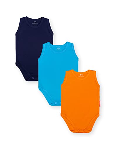 Generic Marcinkowski Babybodysuit Babybody Achselbody Body ohne Aufdruck für Mädchen für Jungen Unisex 100% Baumwolle 3er Pack babykleidung (116, Türkis Dunkelblau Orange) von Marcinkowski