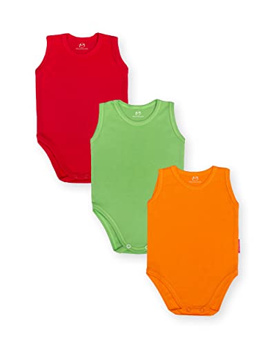 Marcinkowski Babybodysuit Babybody Achselbody Body ohne Aufdruck für Mädchen für Jungen Unisex 100% Baumwolle 3er Pack babykleidung (134, Rot Orange Grün) von Marcinkowski