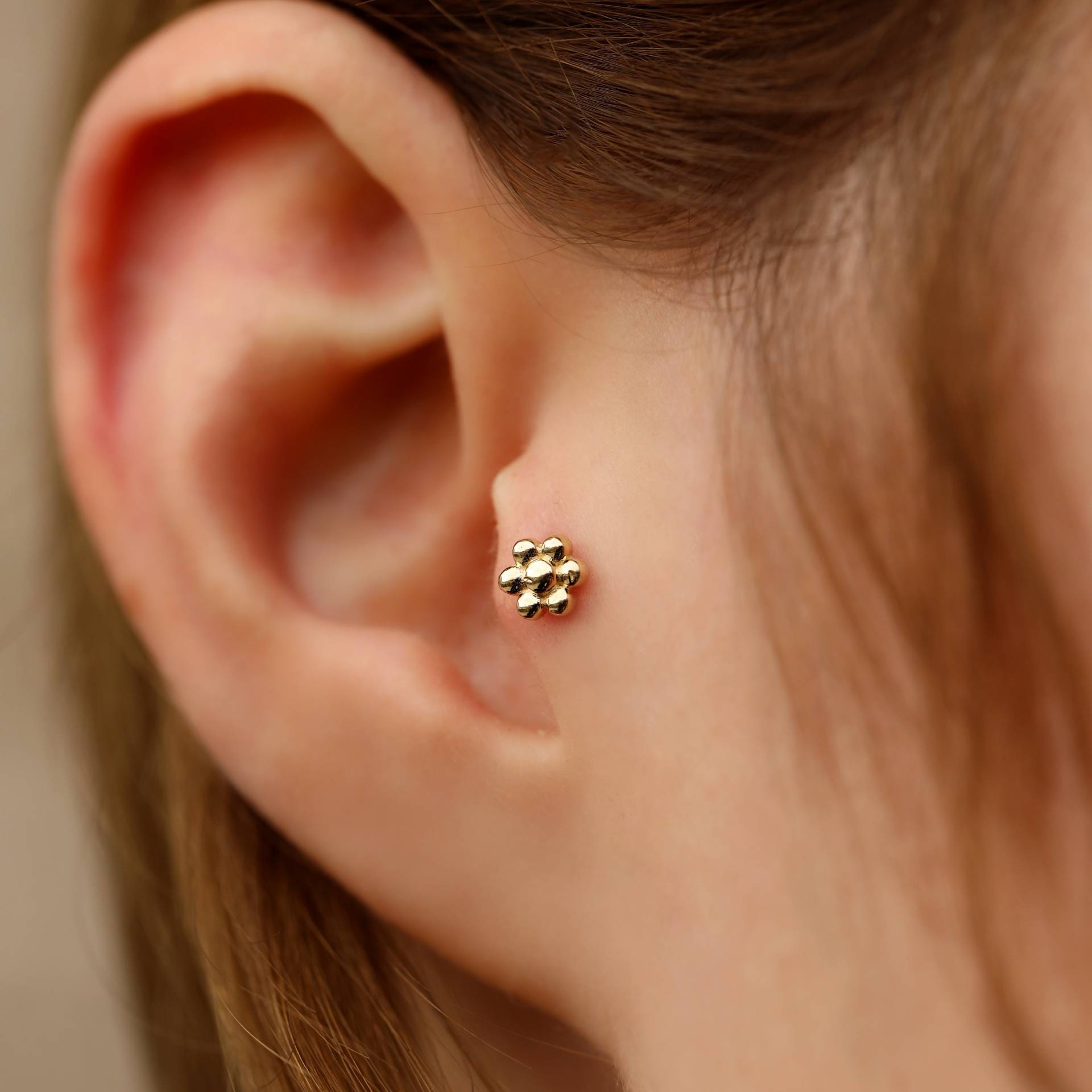 14K Solid Gold Blume Tragus Piercing, Minimalist Ohrstecker Bolzen Ohr-Piercing von Maresuijewelry