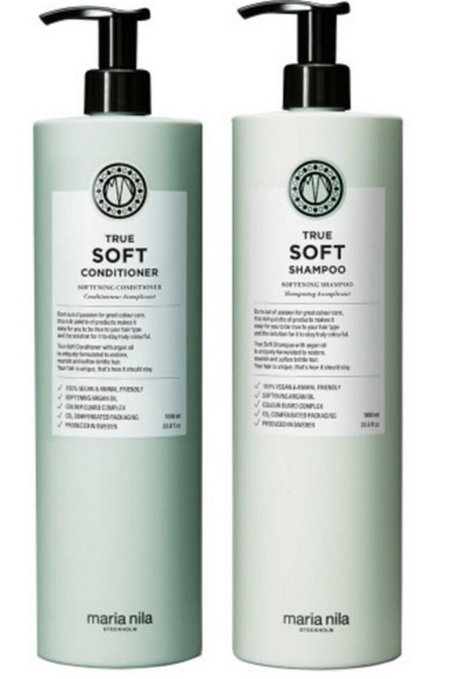 Maria Nila Haarpflege-Set True Soft XL Duo, Set, 2-tlg., Shampoo 1000 ml + Conditioner 1000 ml, Feuchtigkeitsspendend, Anti-Frizz von Maria Nila