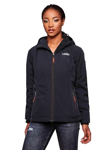 MARIKOO Damen Frühjahr Übergangs Jacke leicht gefüttert Kapuze kurz B862 [B862-Brombeer-Navy-Gr.M] von MARIKOO