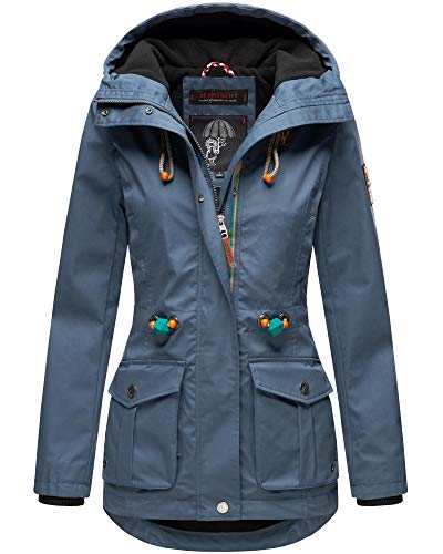 MARIKOO Damen Jacke Frühling Outdoor Wasserabweisend Übergangsjacke Parka Mantel Kapuze Babetaa XS - XXL 5 Farben 2021 (Blue, XS - 34) von MARIKOO