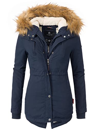 MARIKOO Damen Mantel Wintermantel Winterparka mit Kapuze Akira Blau Gr. L von MARIKOO