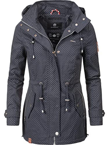 MARIKOO Damen leichte Übergangsjacke Baumwoll-Parka mit Kapuze Nyokoo Blau Dots Gr. M von MARIKOO