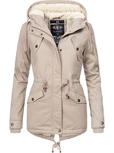 MARIKOO Damen Warmer Winter Kurzmantel mit Kapuze Manolya Taupe Gr. L von MARIKOO