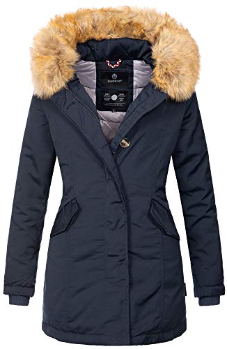 MARIKOO Damen Winter Jacke Parka Mantel Winterjacke warm gefüttert B362 [B362-Karmaa-Navy-Gr.S] von MARIKOO