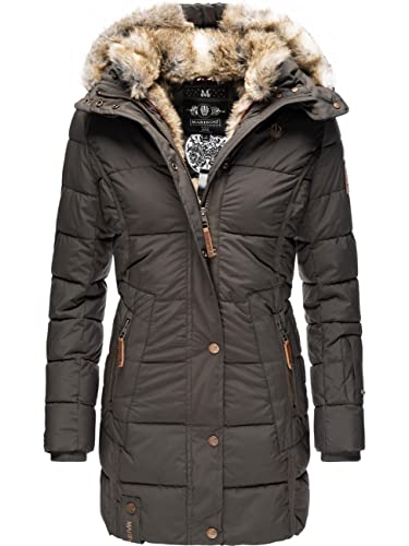 MARIKOO Damen Warmer Winter Steppmantel mit Kapuze Lieblings Jacke Anthracite Gr. S von MARIKOO