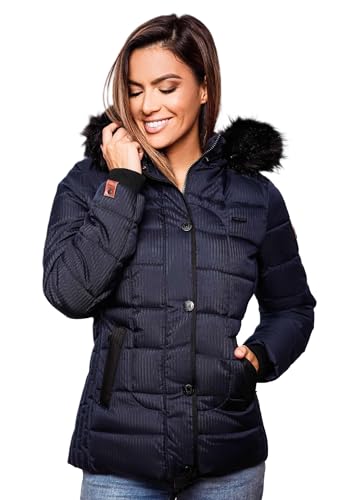 MARIKOO warme Damen Winter Jacke Steppjacke Winterjacke gesteppt Parka B391 [B391-Unique-Blau2-Gr.XS] von MARIKOO