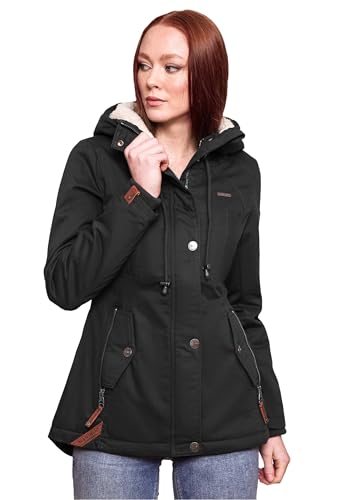 MARIKOO warme Damen Winter Jacke Teddyfell gefütterte Winterjacke B802 [B802-Bik-Schwarz-Gr.S] von MARIKOO