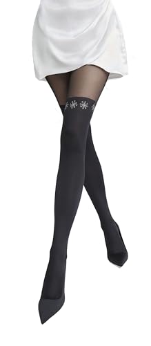 MARILYN schöne Strumpfhose im Overknee look und Schneeflocken Motiv, 60 Denier, Größe 40/42 (M/L), Farbe Schwarz (black) von MARILYN