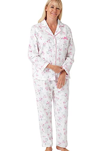 Marlon Damen Blanche Pyjama, Bedruckt, gebürstete Baumwolle, Paspelierung, Reverskragen Pyjamaset, Tilly Fuchsia, 24-26 von Marlon