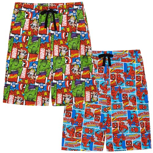 Marvel 2er-Pack Herren-Lounge-Shorts – Spider-Man, The Hulk, Captain America, Iron Man & Thor – 100% Baumwolle, rot, XL von Marvel