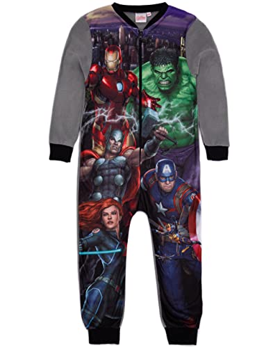 Marvel Avengers Grauer Einteiler für Jungen von | All-in-One-Fleece-Loungewear | Kinder-Pyjama-Schlafanzug-Nachtwäsche | Iron Man Hulk Thor Captain America | Gemütliche Geschenkartikel – 7–8 Jahre von Marvel