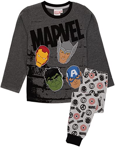 Marvel Avengers Graues Langarm-Pyjama-Set für Jungen | Superhelden-Charakter-Oberteil und -Unterteile | Iron Man Thor Hulk Captain America | Kleidung Pyjamas | Gemütliche Geschenkartikel – 3–4 Jahre von Marvel