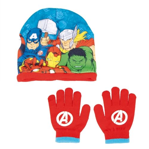 Marvel Avengers Mütze und Handschuhe für Jungen, Winter-Set für Kinder, Winter-Accessoires von The Avengers Iron Man Thor Captain America und Hulk von Marvel