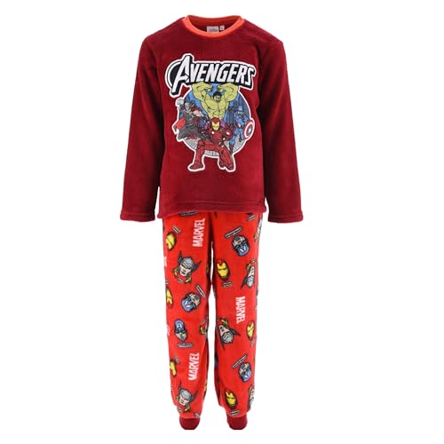 Marvel Avengers Pyjama für Jungen, T-Shirt und Lange Hose, 2-Teilig für Jungen, Design Thor, Iron Man, Hulk, Captain America, Rot Fleece-Schlafanzug, Schlafanzug Geschenk (10 Jahre) von Marvel