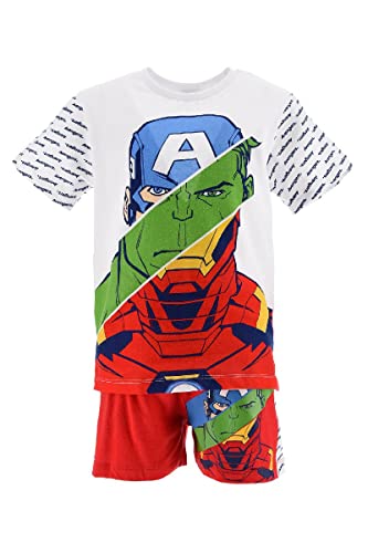 Marvel Avengers Schlafanzug für Jungen, T-Shirt und Shorts Set Jungen, Weiche Baumwolle, Hulk Iron Man Captain America Design, Größe 6 Jahre - Weiß von Marvel