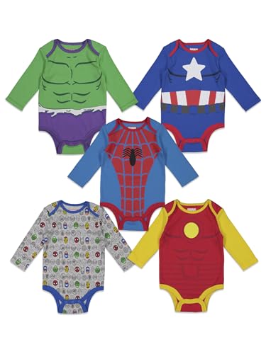 Marvel Baby Boys 5 Pack Bodysuits Hulk Spiderman Iron Man Captain America 0-3 Months von Marvel