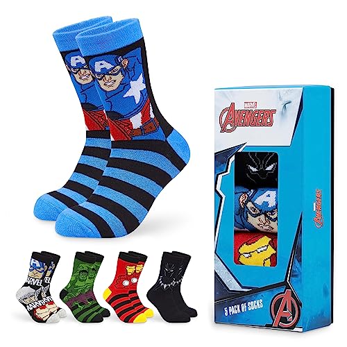 Marvel Socken Herren, 5er-Pack Baumwolle Herrensocken Avengers, Lustigen Socken Set Größe 39-46 - Geschenke für Männer (Blau/Mehrfarbig, 40-45 EU) von Marvel