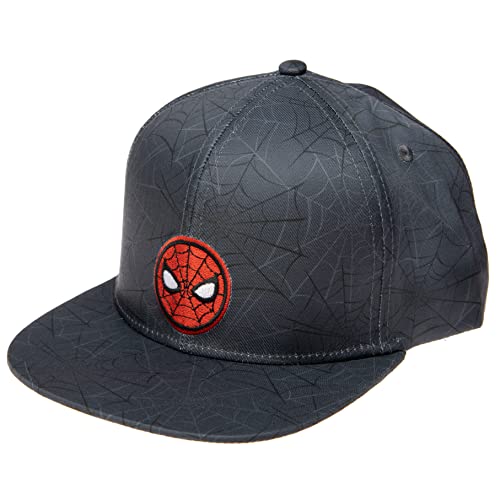 Marvel Comics Spiderman-Kostüm für Herren, Bestickt/Bedruckt, Snapback, Flache Krempe, Baseballkappe, Schwarzer Spiderman, Einheitsgröße von Marvel