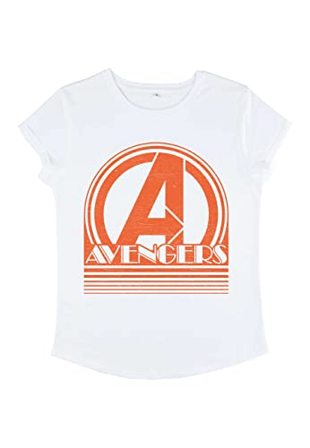 Marvel Damen Avengers Classic Retro Avengers Icon Women's Rolled Sleeve T-shirt, Weiß, XL von Marvel