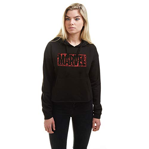 Marvel Damen Kapuze mit Comic-Logo Kapuzenpullover, Schwarz, 42 von Marvel