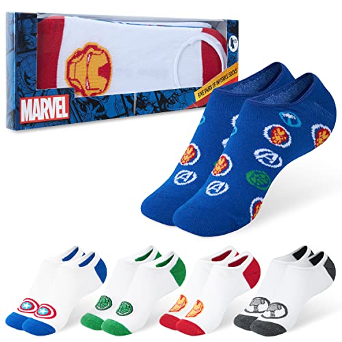 Marvel Sneaker Socken Herren 41-46 Lustige Superhelden Socken 5 Paar Bequeme Füsslinge Herren Teenagers Jungen Bequemen Baumwollsocken Geschenke für Männer Jugendliche (Weiß/Mehrfarbig) von Marvel