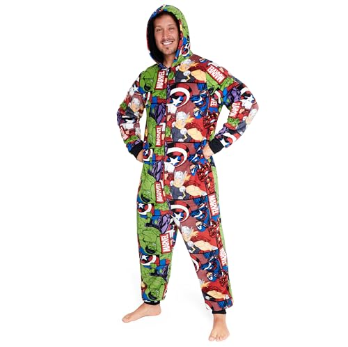 Marvel Kapuzen Flausch Fleece Onesies für Herren und Jugendliche - Bequeme Loungewear S-3XL - Geschenke für Männer (Mehrfarbig, L) von Marvel