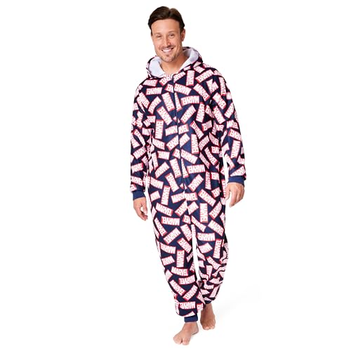 Marvel Onesie Herren mit Kupuze, Fleece Schlafoveralls für Herren Teenager, Jumpsuit Herren Lang - Größen S bis XXL (Schwarz/Rot, 2XL) von Marvel