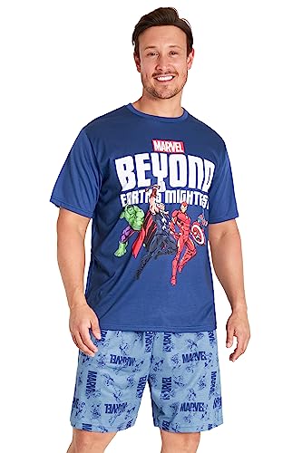 Marvel Pyjama Männer | Pyjama-Set für Herren Erwachsene| Zweiteiliger Sommer Nachtwäsche für Jungen | Schlafkleidung in Größe M-3XL (L, Dunkelblau) von Marvel