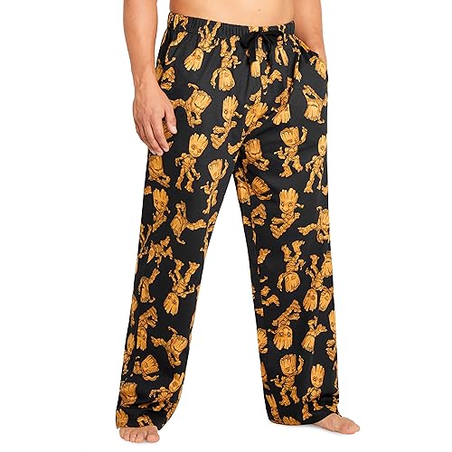 Marvel Schlafanzug Herren Lang, Avengers Freizeithose Herren, Baumwolle Pyjama Lang (Schwarz/Groot, L) von Marvel