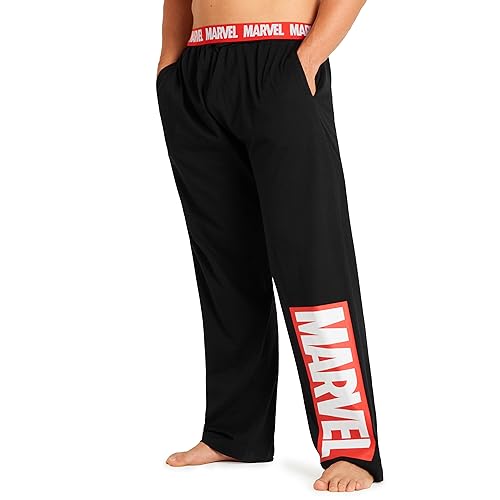 Marvel Schlafanzug Herren Lang, Avengers Freizeithose Herren, Baumwolle Pyjama Lang (Schwarz/Rot, XL) von Marvel