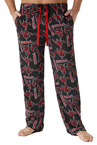 Marvel Schlafanzug Herren Lang, Avengers Freizeithose Herren, Baumwolle Pyjama Lang (Schwarz Deadpool, 3XL) von Marvel