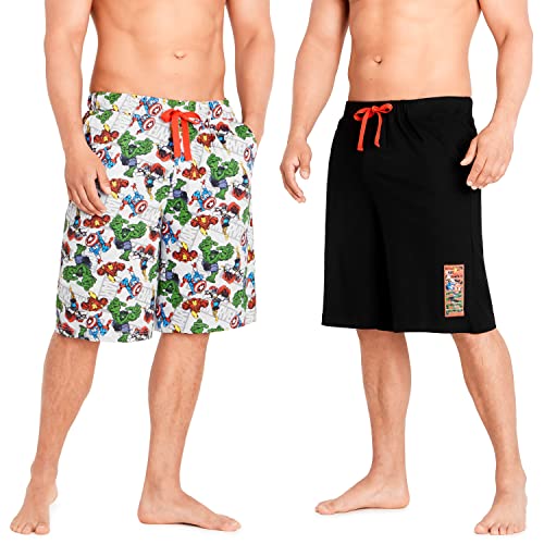 Marvel Shorts Herren, Kurze Hosen Herren 2er Pack, Jogginghose Herren Kurz, Avengers Fanartikel, S-3XL (Schwarz/Mehrfarbig, L) von Marvel