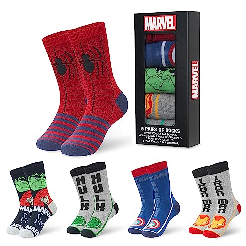 Marvel Socken Herren, 5er-Pack Baumwolle Herrensocken Avengers, Lustigen Socken Set Größe 39-46 - Geschenke für Männer (Mehrfarbig, 40-45 EU) von Marvel