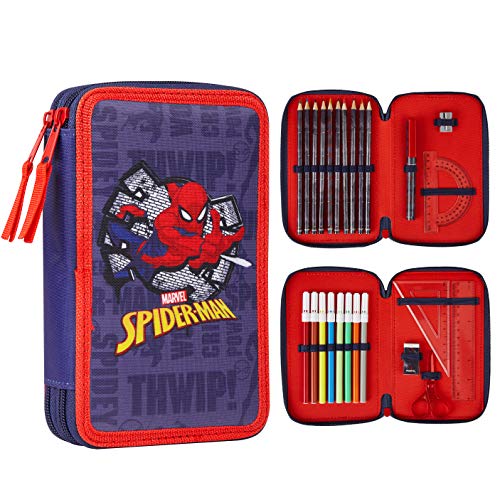 Marvel Spider-Man Federtasche Kinder, Federmäppchen mit Spiderman Superheld, Pencil Case für Kinder, Etui Schule Jungen und Mädchen, Geschenke für Kinder von Marvel