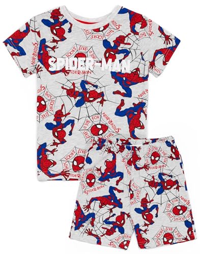 Marvel Spider-Man Pyjama Jungen | Graues Superhelden-Pyjama-Set mit kurzärmligen T-Shirts und Shorts für Kinder | Merchandise-Geschenke für Film-Comic-Charaktere von Marvel