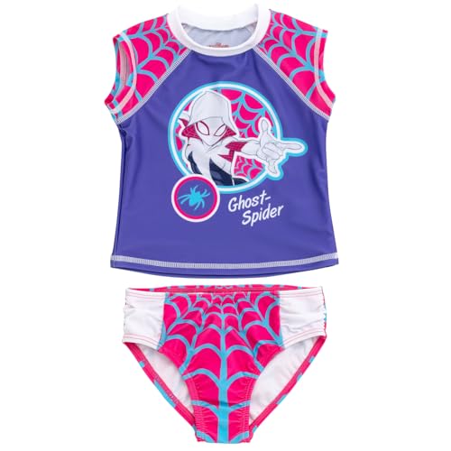 Marvel Spider-Man Spider-Gwen Mädchen-Badeanzug-Set mit Rashguard und Bikinihose, LSF 50+, für Kleinkinder bis kleine Kinder, Größen 2T - 7-8, Violett/Spinnennetz, 3 Jahre von Marvel