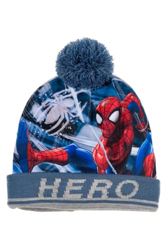 Marvel Spiderman Bommelmütze Winter-Mütze warme Mütze (DE/NL/SE/PL, Numerisch, 54, Blau) von Marvel