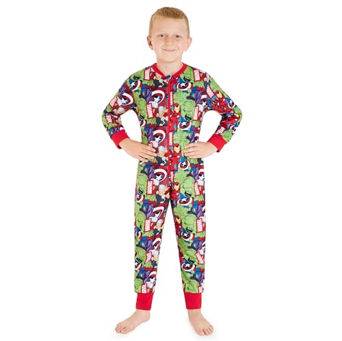 Marvel Spiderman Fleece Onesie Kinder Jungen, Iron Man Avengers Ganzkörper Schlafanzug 3 bis 10 Jahren - Kinder Geschenke Jungen (Mehrfarbig Avengers, 5-6 Jahre) von Marvel